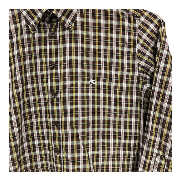 ETRO Small Logo Men's Blue Brown‎ Checked Longsleeve Shirt Size 42 Made In Italy - Picture 9 of 12